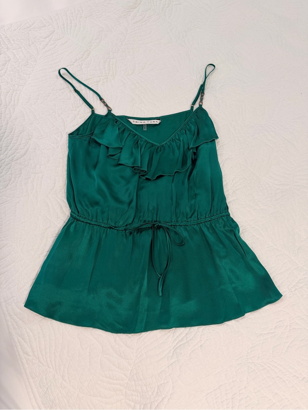 Trina Turk Emerald Green Ruffle-Cami Top Size Small - Picture 9 of 13